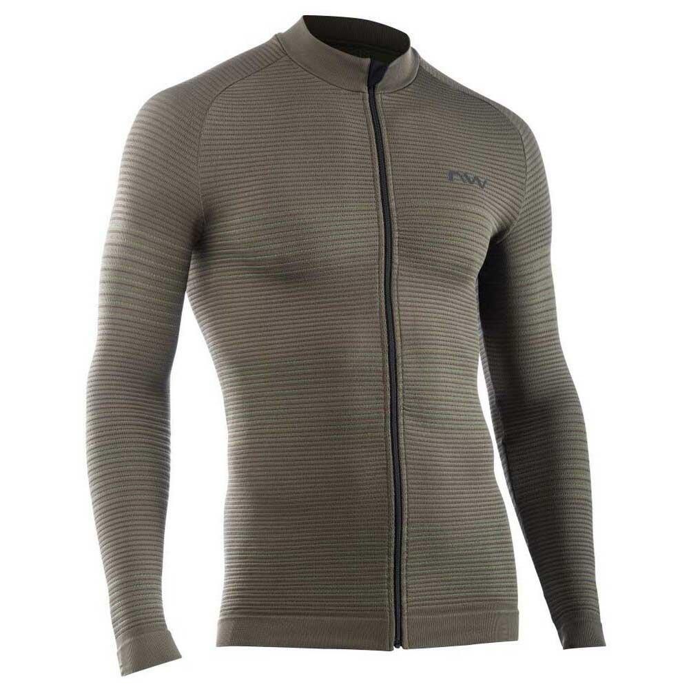Bluză ciclism pentru bărbați mânecă lungă Trip Knit - verde army negru