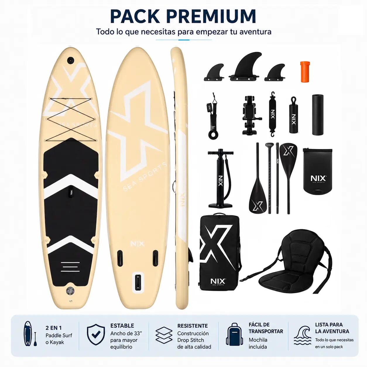 Prancha inflável de paddle 11" amarela Pack Premium 7/8