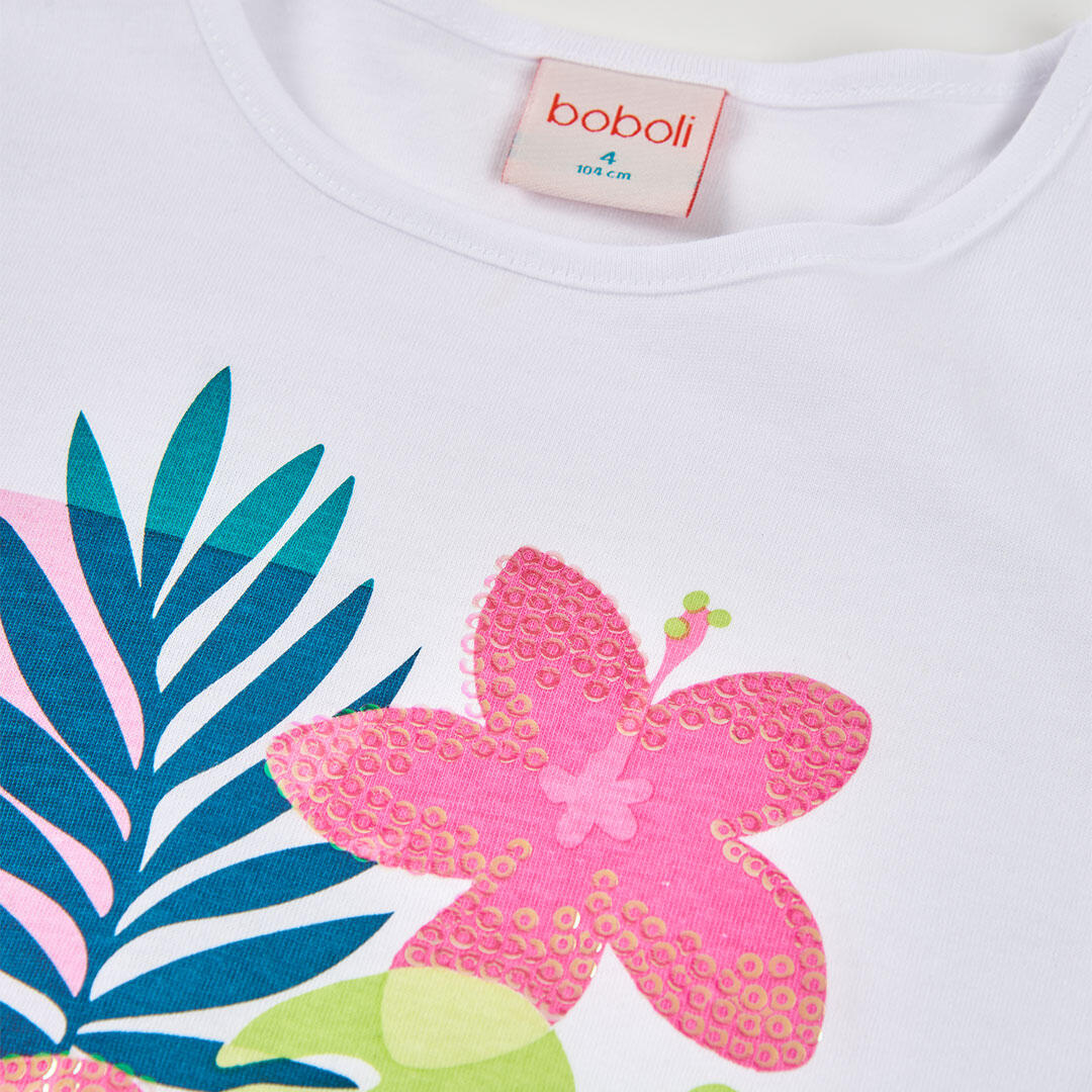 Camiseta niña punto manga larga algodón blanco 3/4