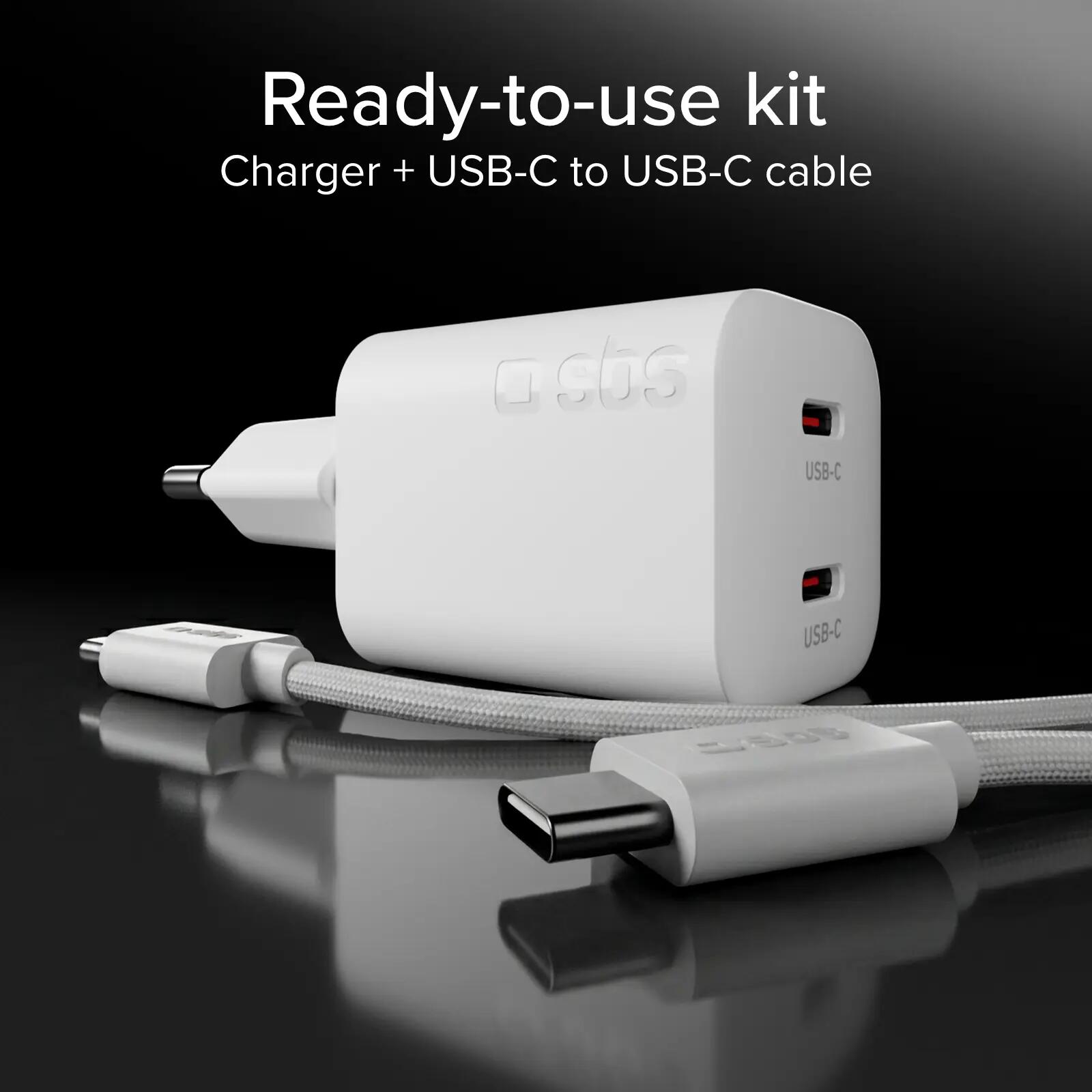 60W PD en AVS-wandladerkit met 2 poorten en 1,5 m gevlochten USB-C-kabel 6/7