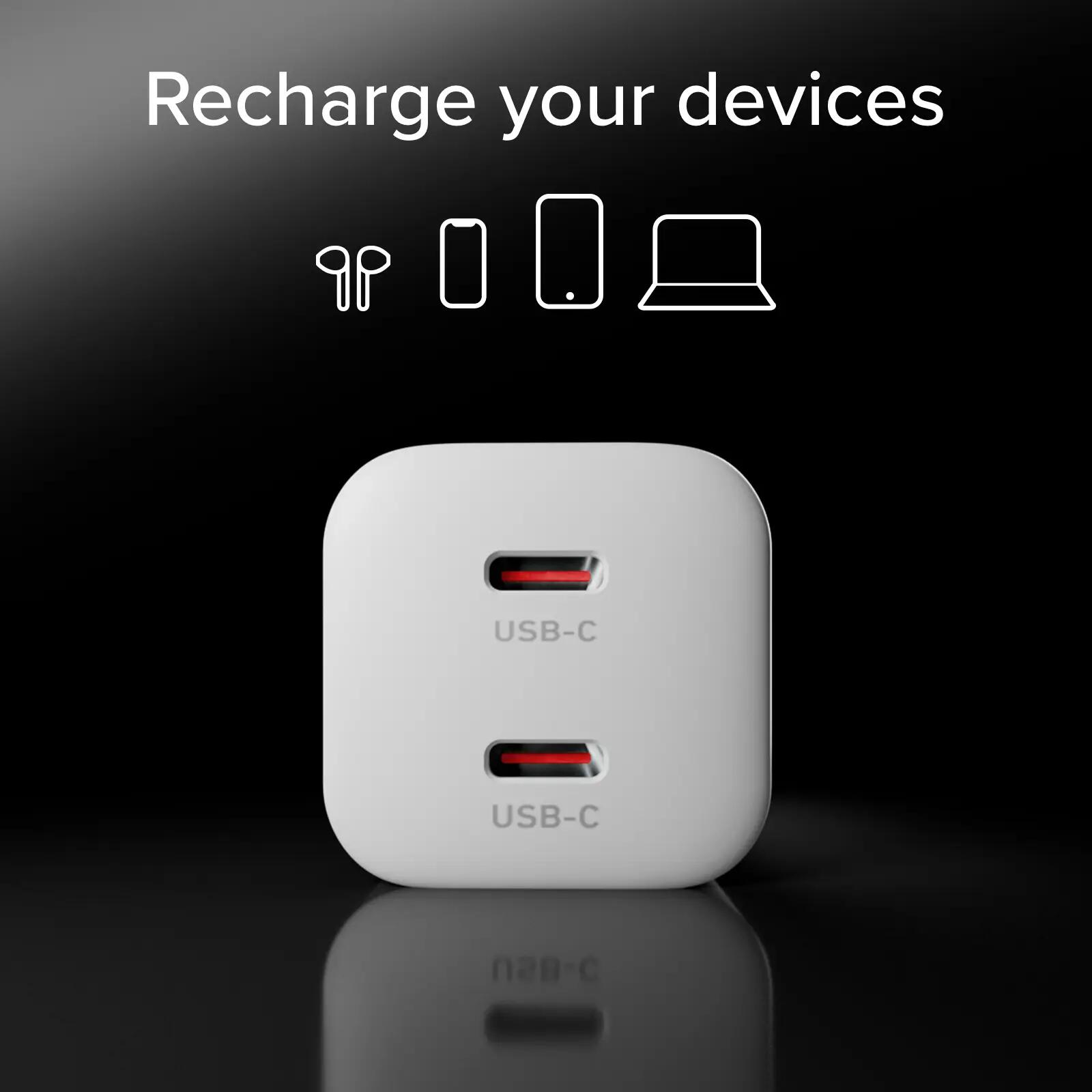 60W PD en AVS-wandladerkit met 2 poorten en 1,5 m gevlochten USB-C-kabel 4/7
