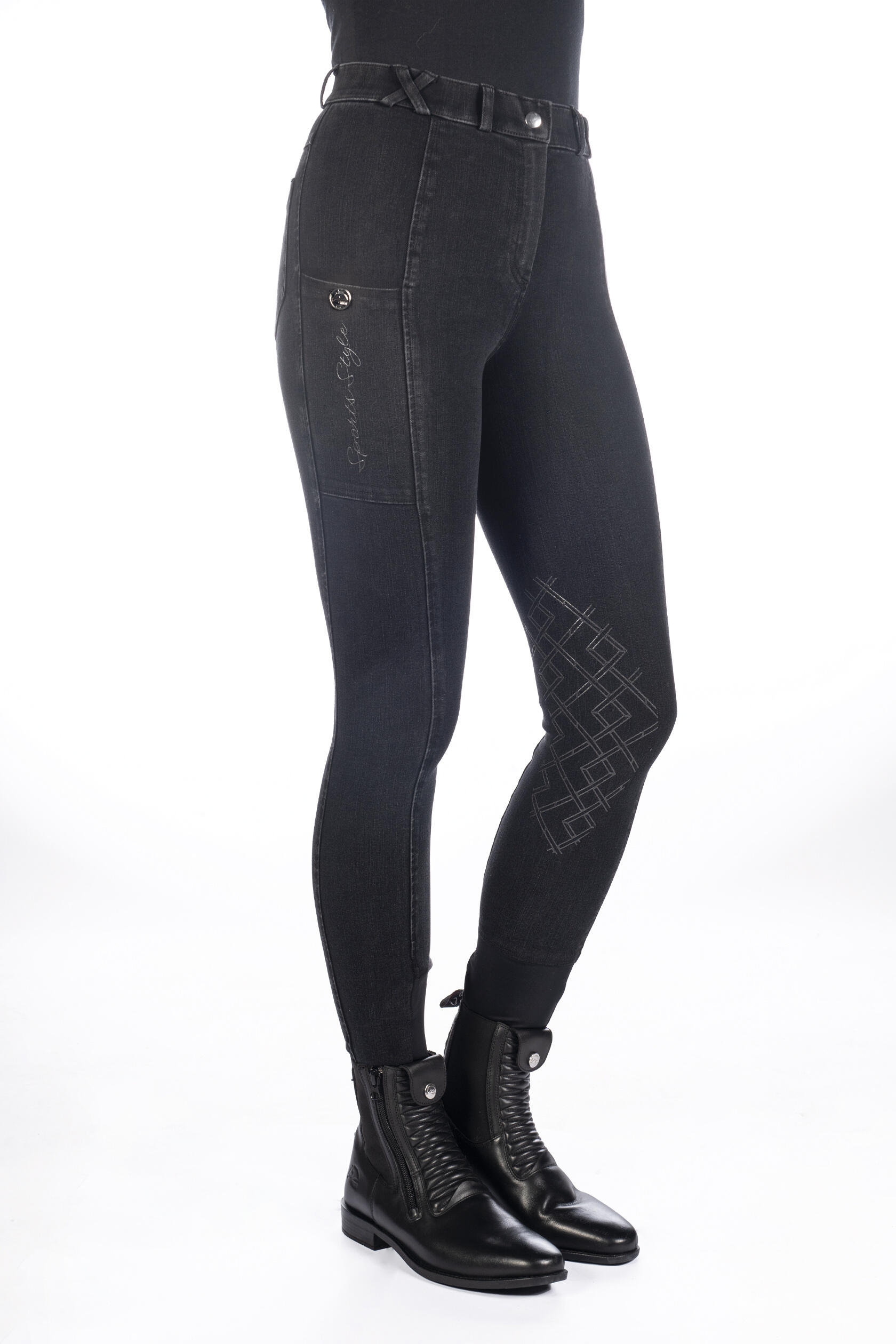 Pantalon d'équitation Harbour Island Denim renfort siliconé au genou 2/7