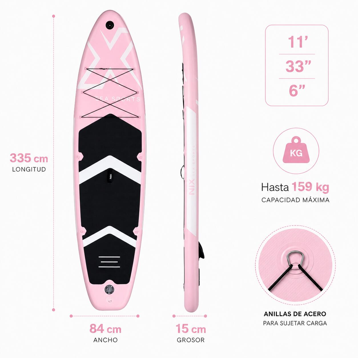 Tabla de paddle surf hinchable 11" rosa 6/8