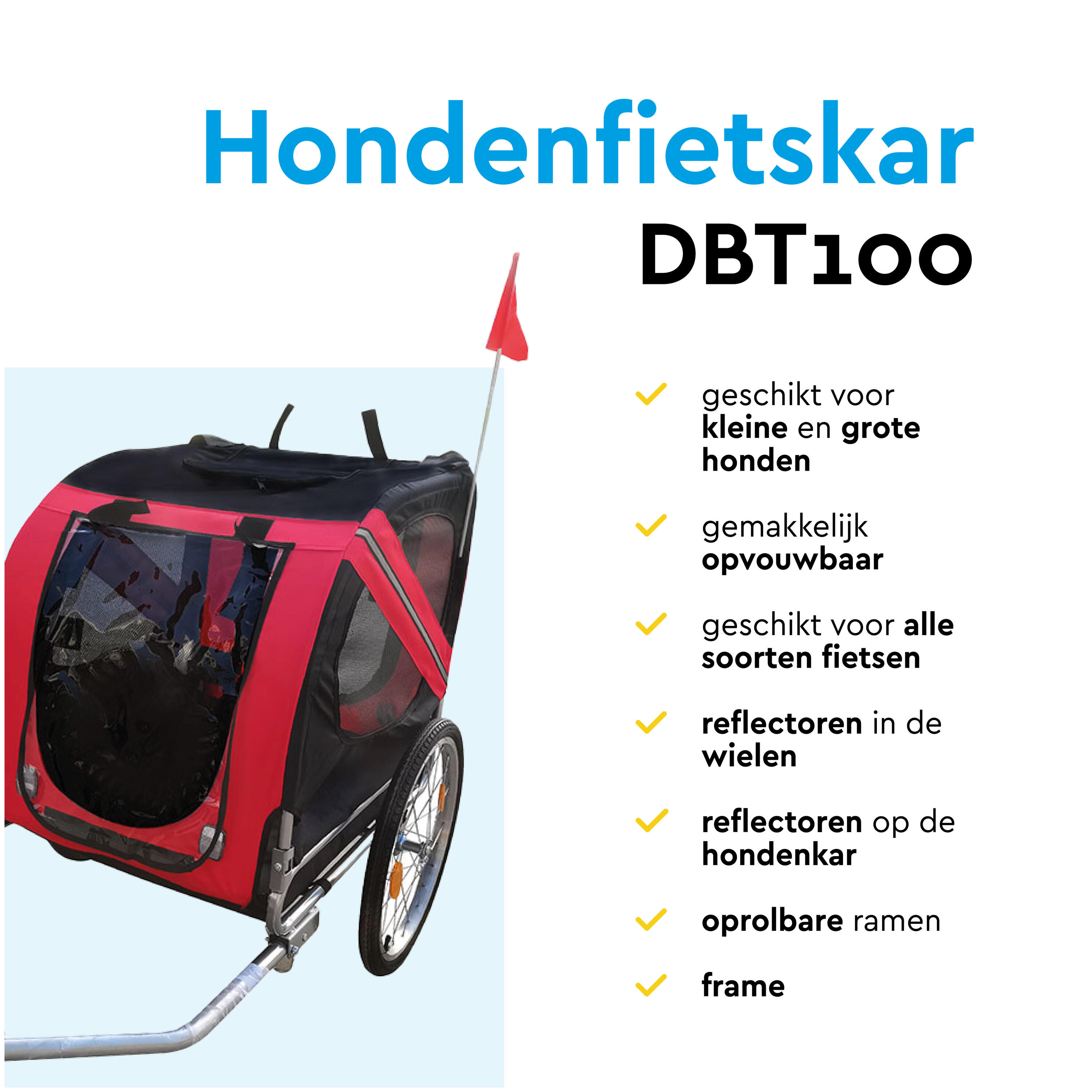 BRASQ Hondenfietskar – Rood/Zwart – Tot 40kg – Opvouwbaar met Reflectoren 6/6