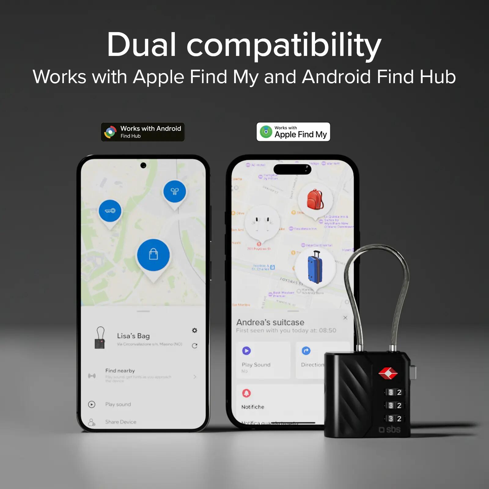 Cadenas TSA avec tracker Apple Find My/Google Find Hub, idéal pour les valises 2/7