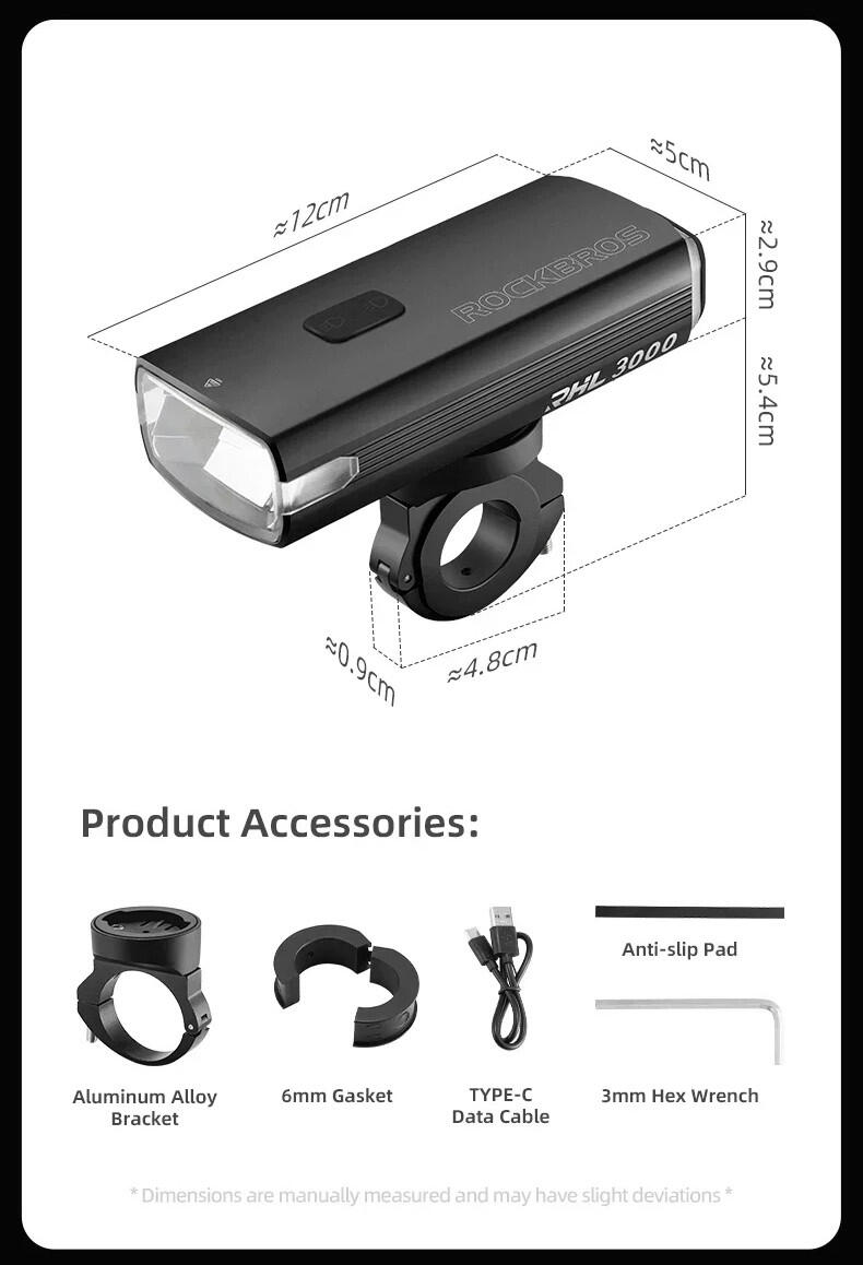 Lampka rowerowa przednia ROCKBROS RHL 3000 LM USB IPX POWERBANK 2/7