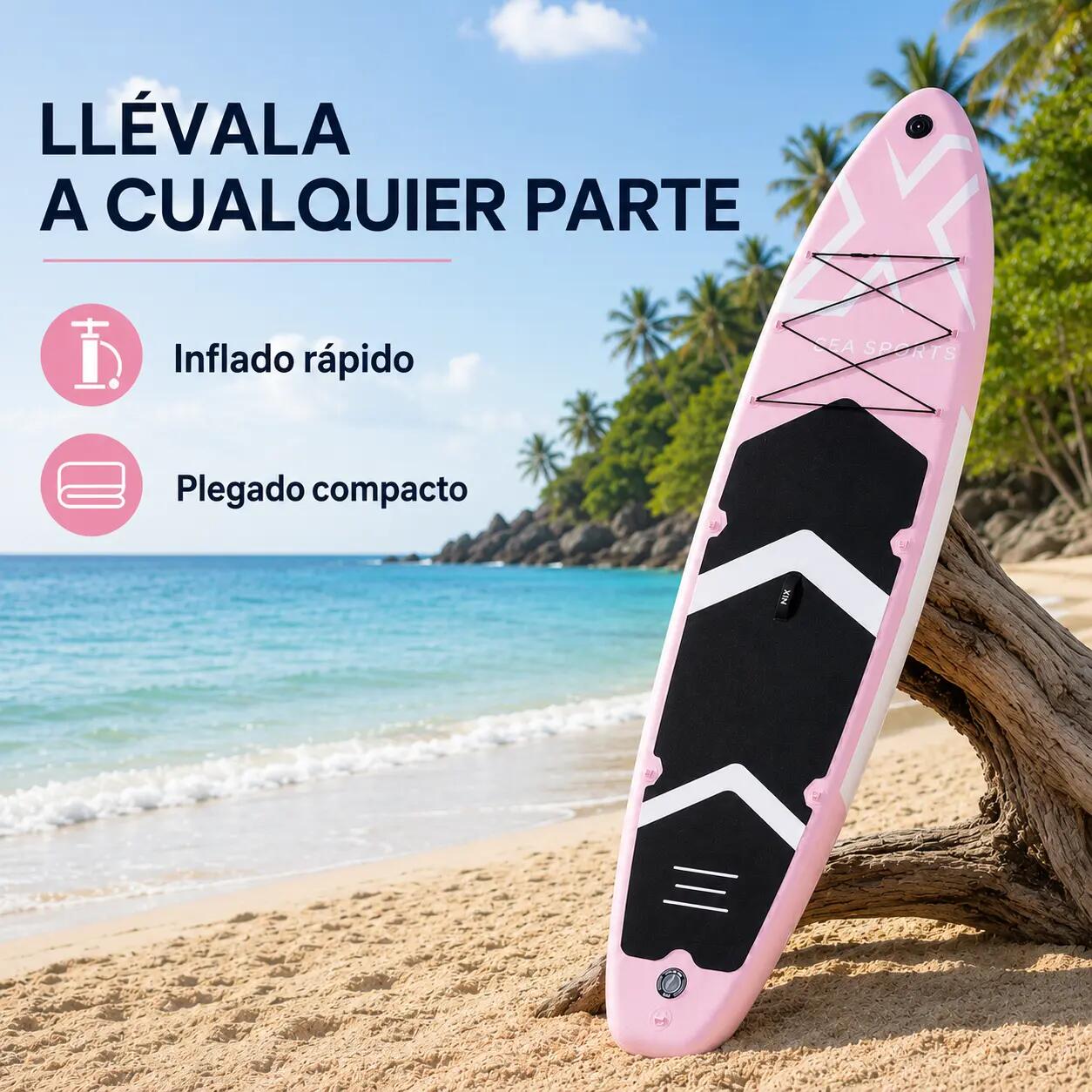 Prancha inflável de paddle 11" rosa Pack Premium 7/8