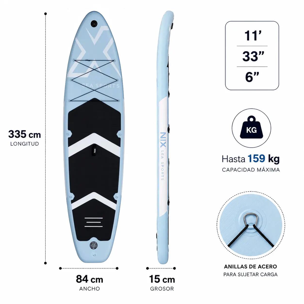 Nixsea – Prancha inflável de paddle 11" azul Pack Premium 7/8