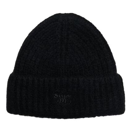 Superdry Damen Rib Knit Beanie Mütze Schwarz