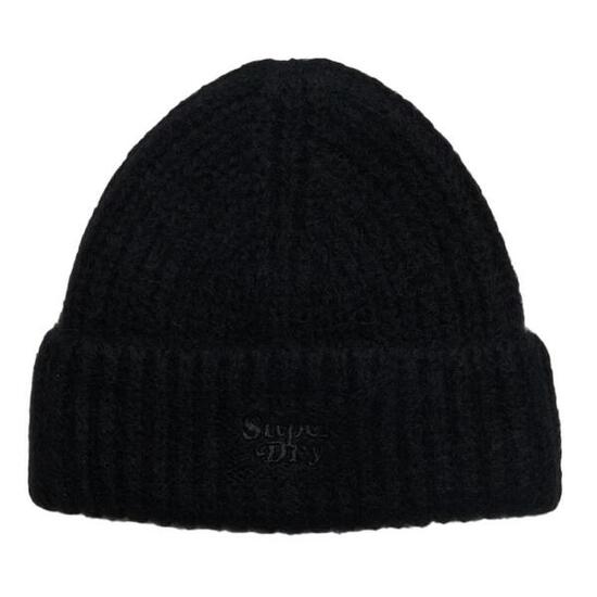Superdry Damen Rib Knit Beanie Mütze Schwarz