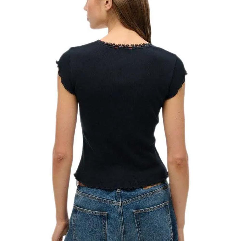 T-Shirt Noir Femme Superdry Essential Square 3/4