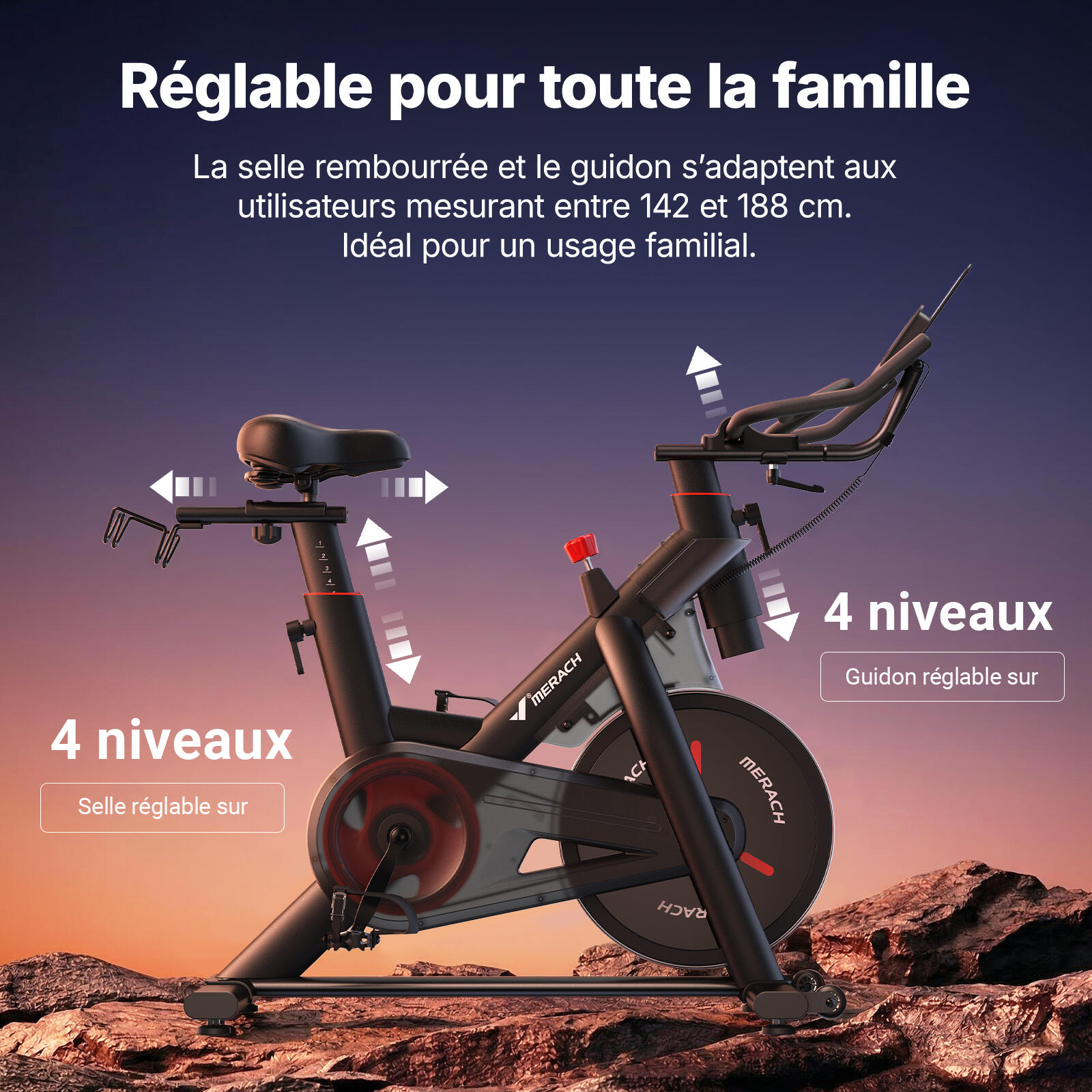 Vélo d'appartement magnétique - Merach - Volant d'inertie 10 kg - 16 niveaux 7/8