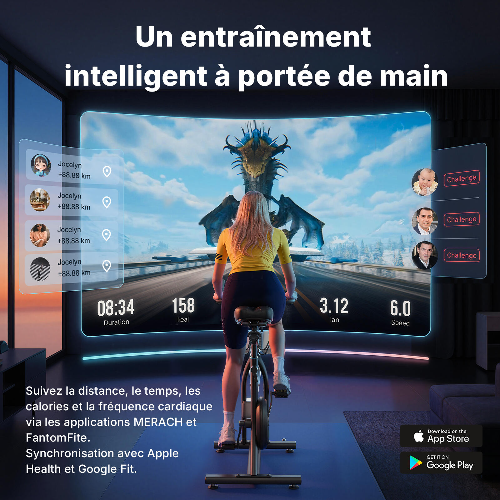 Vélo d'appartement magnétique - Merach - 16 niveaux de résistance - Volant 10kg 7/7