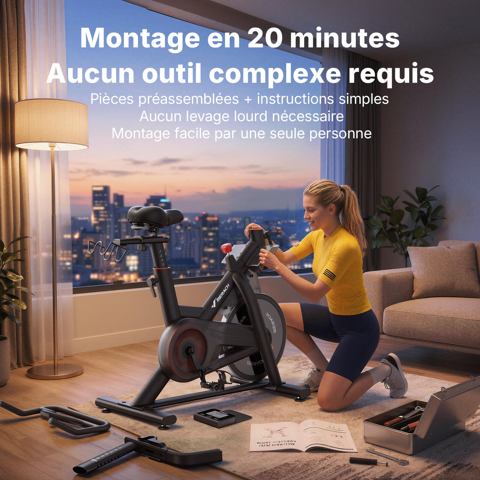 Vélo d'appartement magnétique - Merach - Volant d'inertie 10 kg - 16 niveaux 5/8