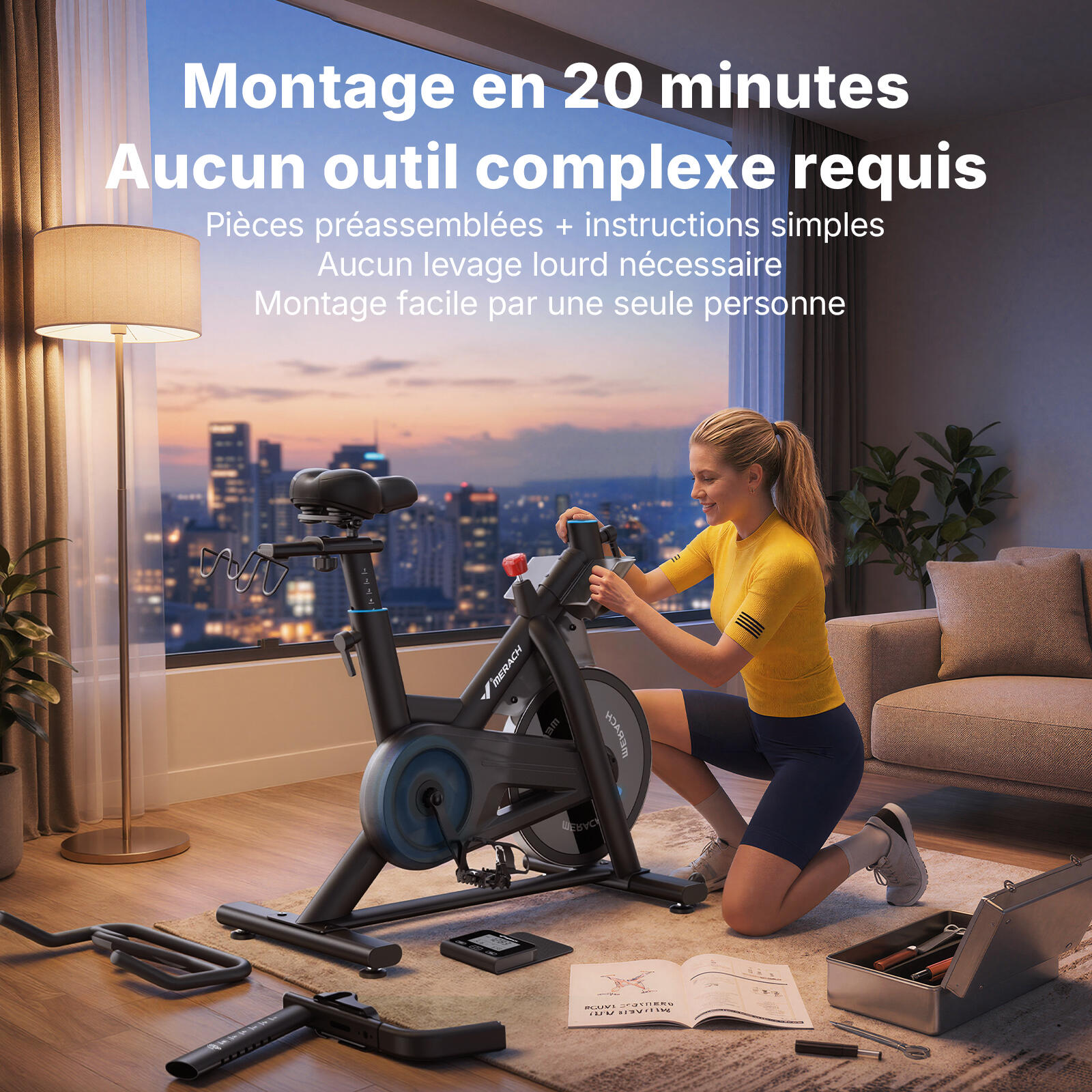 Vélo d'appartement magnétique - Merach - 16 niveaux de résistance - Volant 10kg 5/7