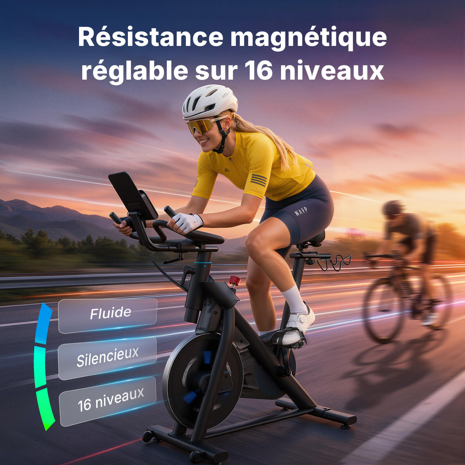 Vélo d'appartement magnétique - Merach - 16 niveaux de résistance - Volant 10kg 3/7