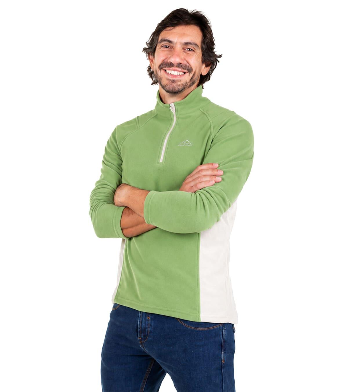 Forro Polar de Montaña y Trekking Elástico Dune Hombre Verde-Beige 4/6