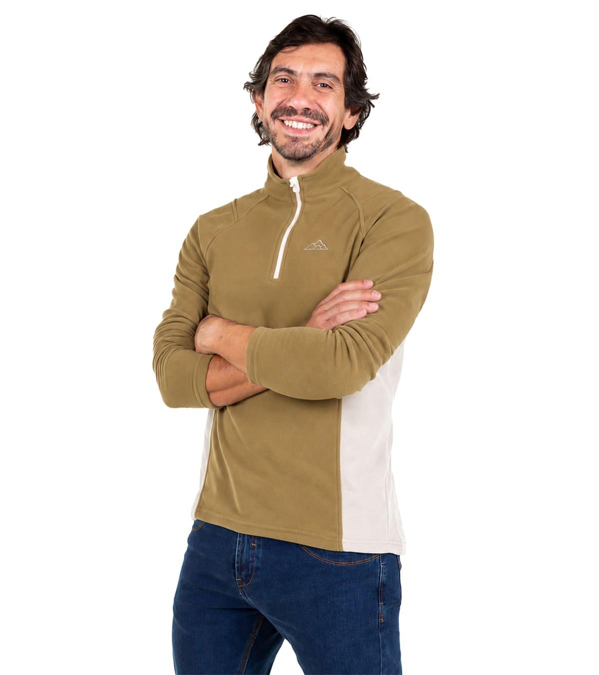 Forro Polar de Montaña y Trekking Elástico Dune Hombre Oliva-Beige 4/6