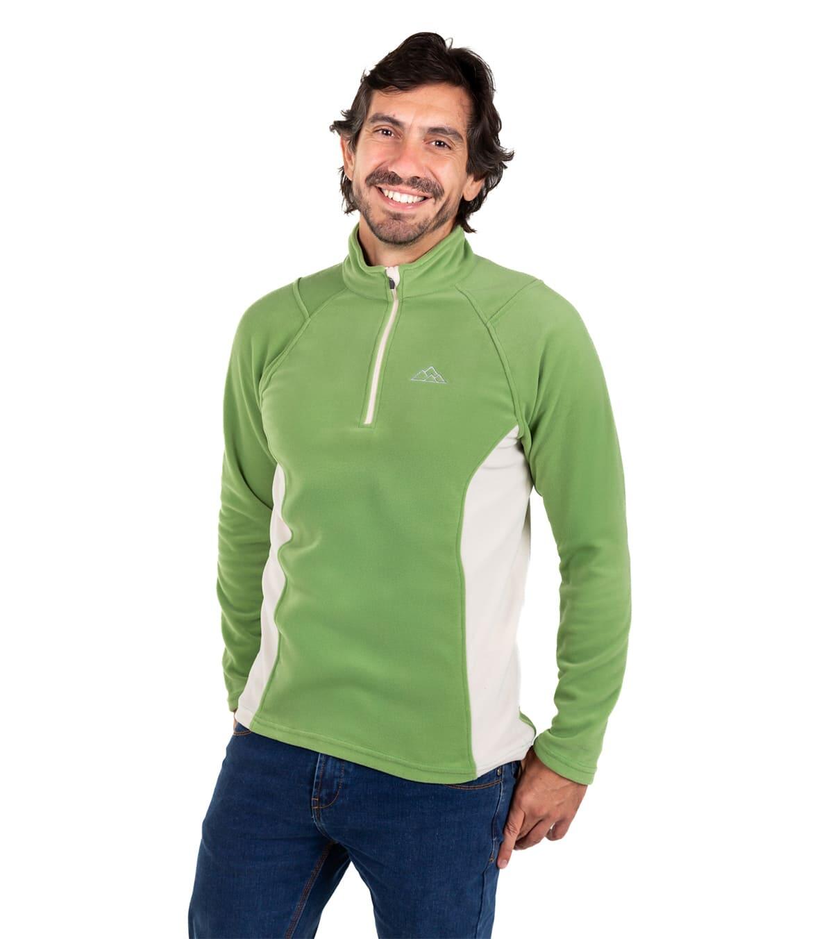 Forro Polar de Montaña y Trekking Elástico Dune Hombre Verde-Beige 3/6