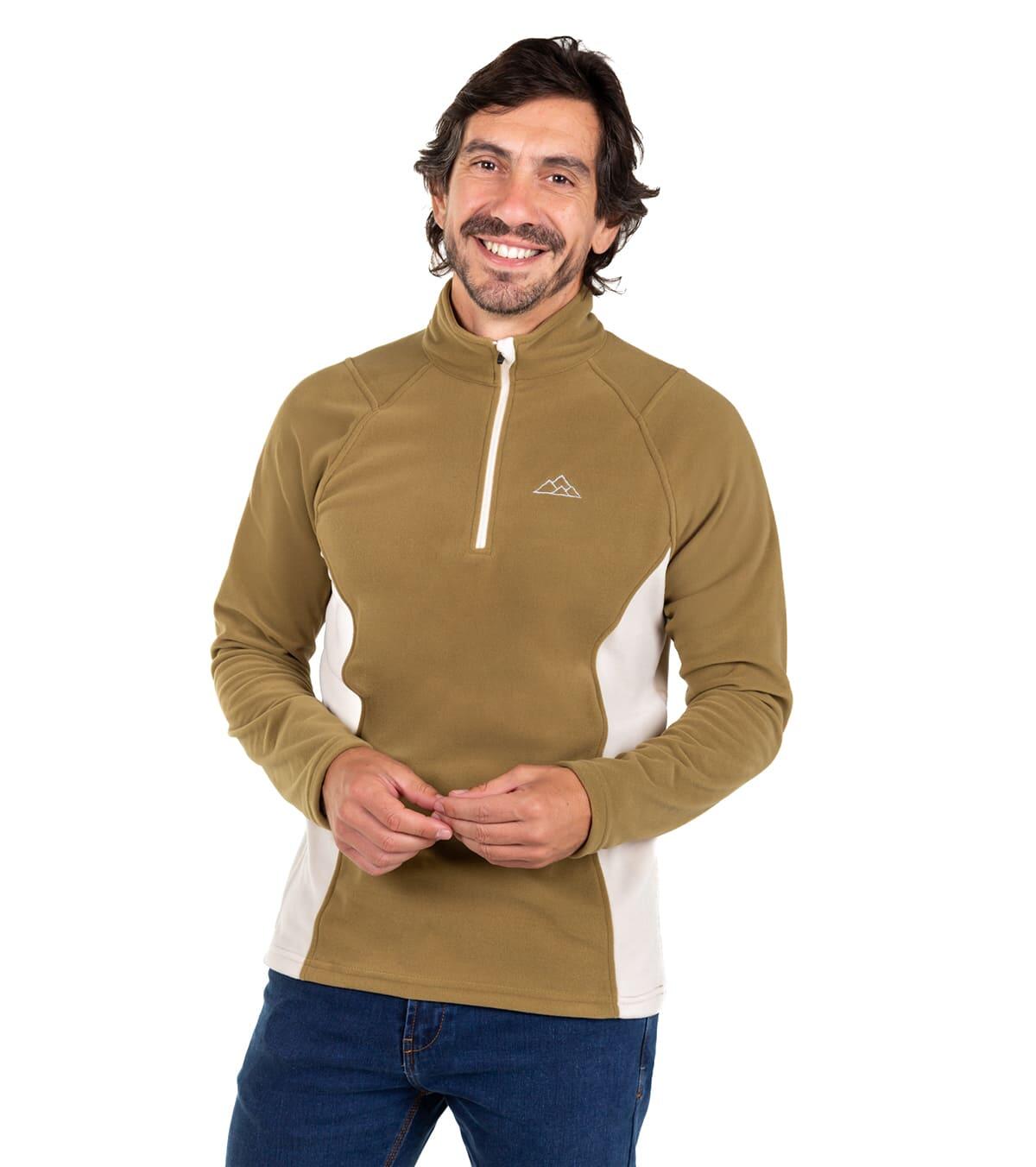 Forro Polar de Montaña y Trekking Elástico Dune Hombre Oliva-Beige 3/6