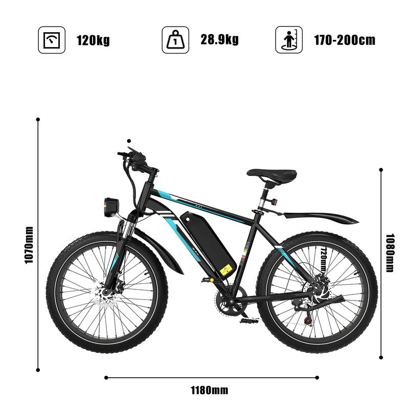 Bicicletă electrică fat bike 26x4.0 250W, baterie detașabilă 48V 15Ah