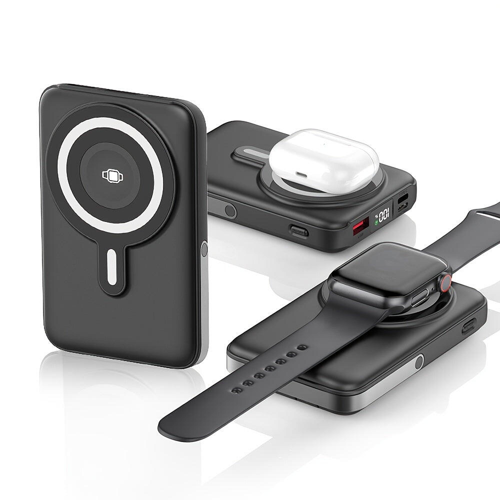 3-in-1 Magnetic Wireless Power Bank with Stand & Digital Display (Black)