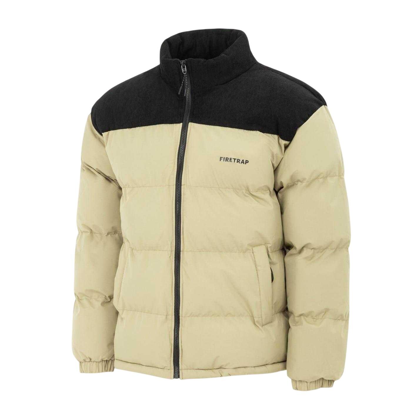 Firetrap Mens Colour Block Corduroy Quilted Puffer Jacket