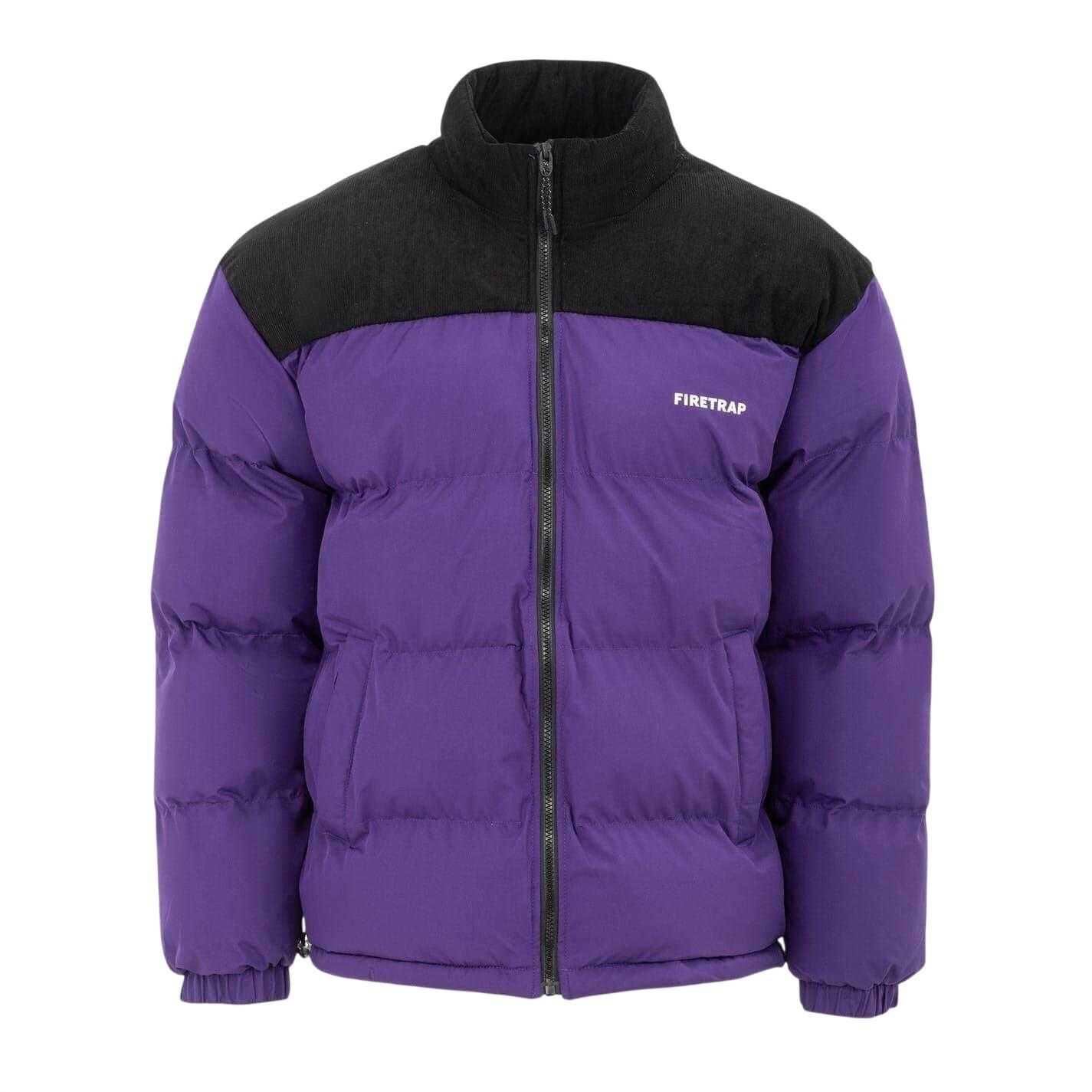 Firetrap Mens Colour Block Corduroy Quilted Puffer Jacket