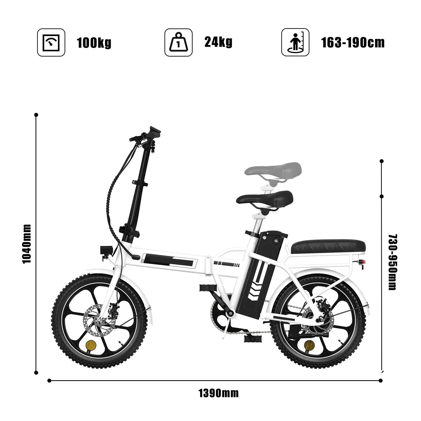 Bicicleta eléctrica plegable 16" 250W batería 36V 12Ah BK5S 2/6