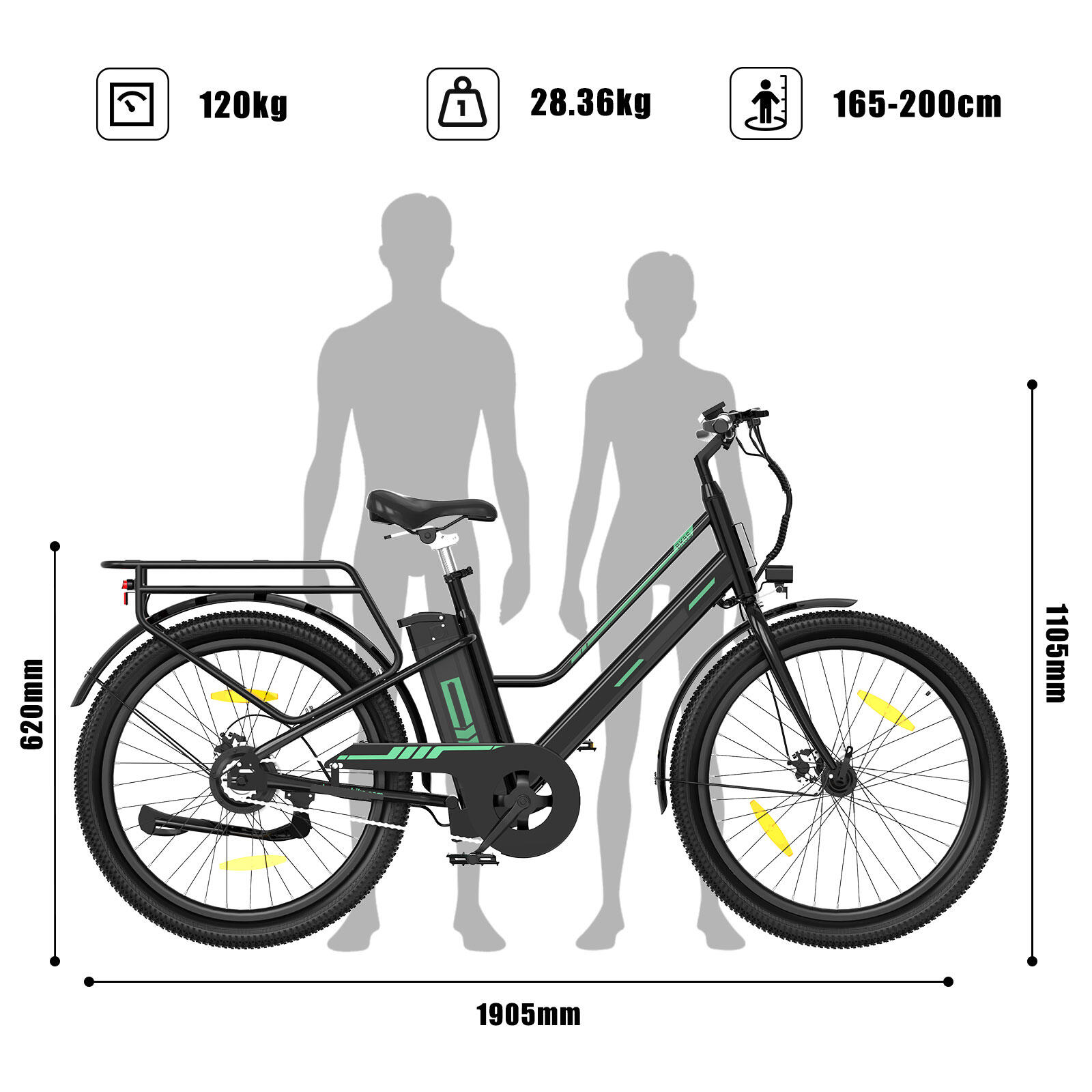 Bicicleta eléctrica urbana 27,5" batería extraíble 36V 12Ah hasta 100 km BK8SL 2/7