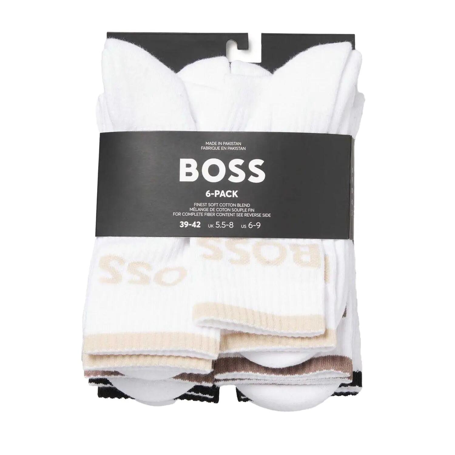 Mens Lettering Cotton Blend Crew Socks (Pack of 6) (White) 3/3