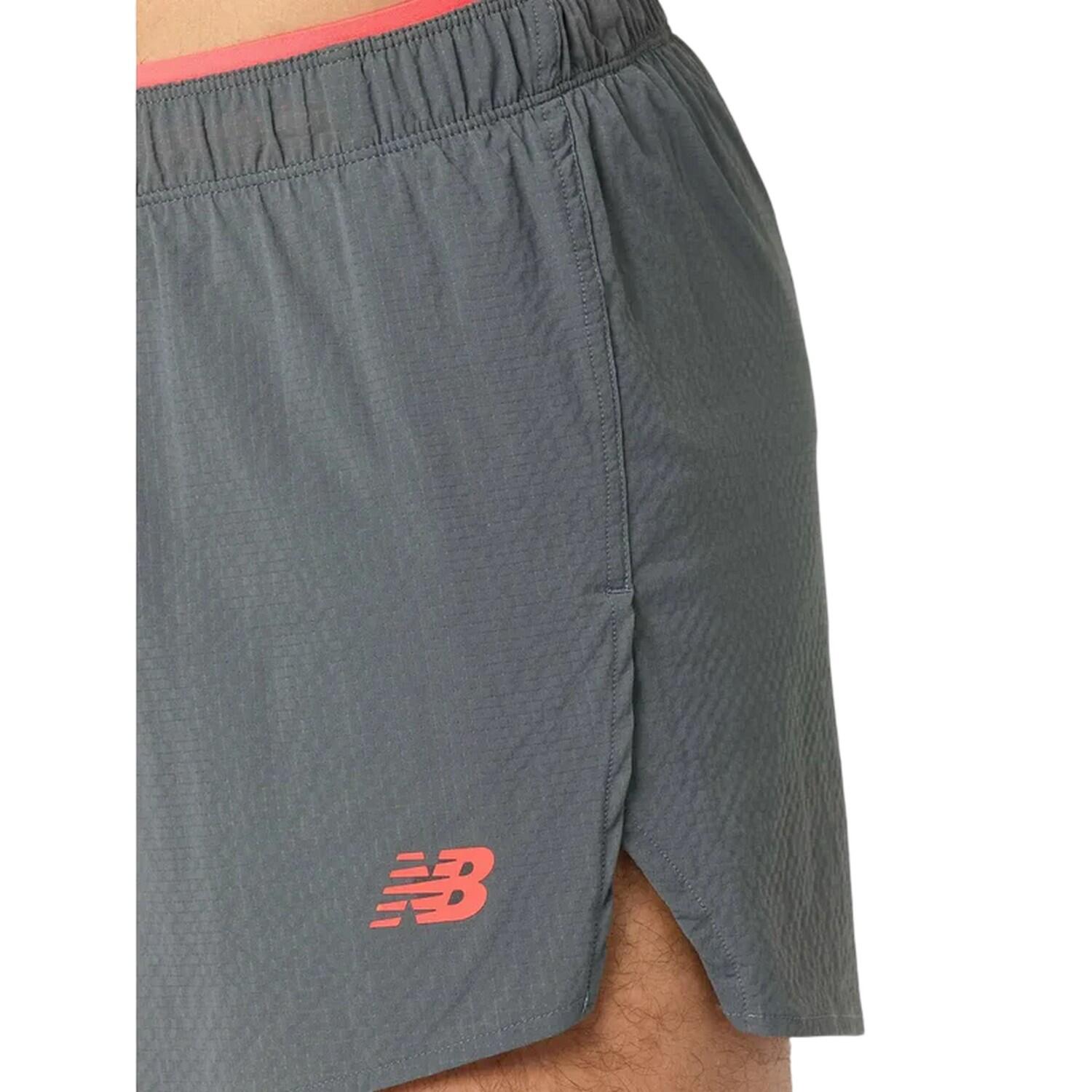 Hardloopshort voor heren met afgeronde zoom, Race Daymodel (Grijs/Rood) 3/4