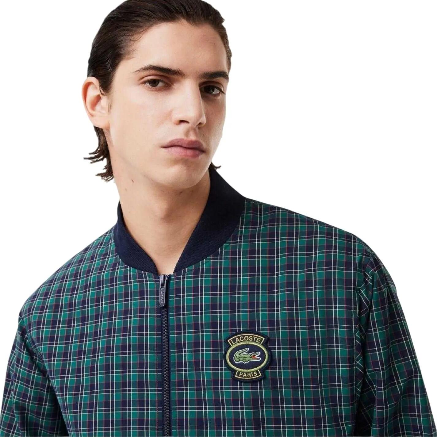 Mens Plaid Regular Bomber Jacket (Navy Blue) 4/4