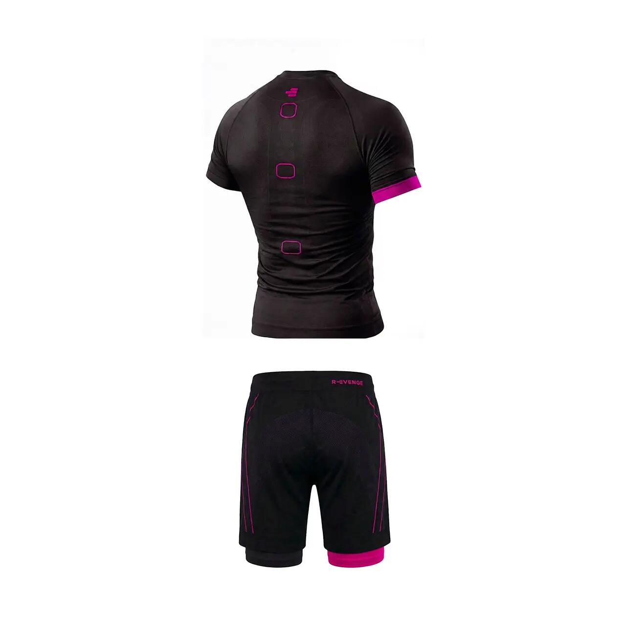 Conjunto técnico para homem, calções + t-shirt, preto/fúcsia. 2/7