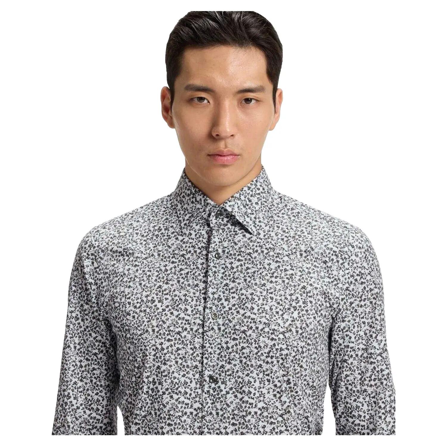 Camicia Aderente Floreale Manica Lunga Uomo Boss Verde 4/4