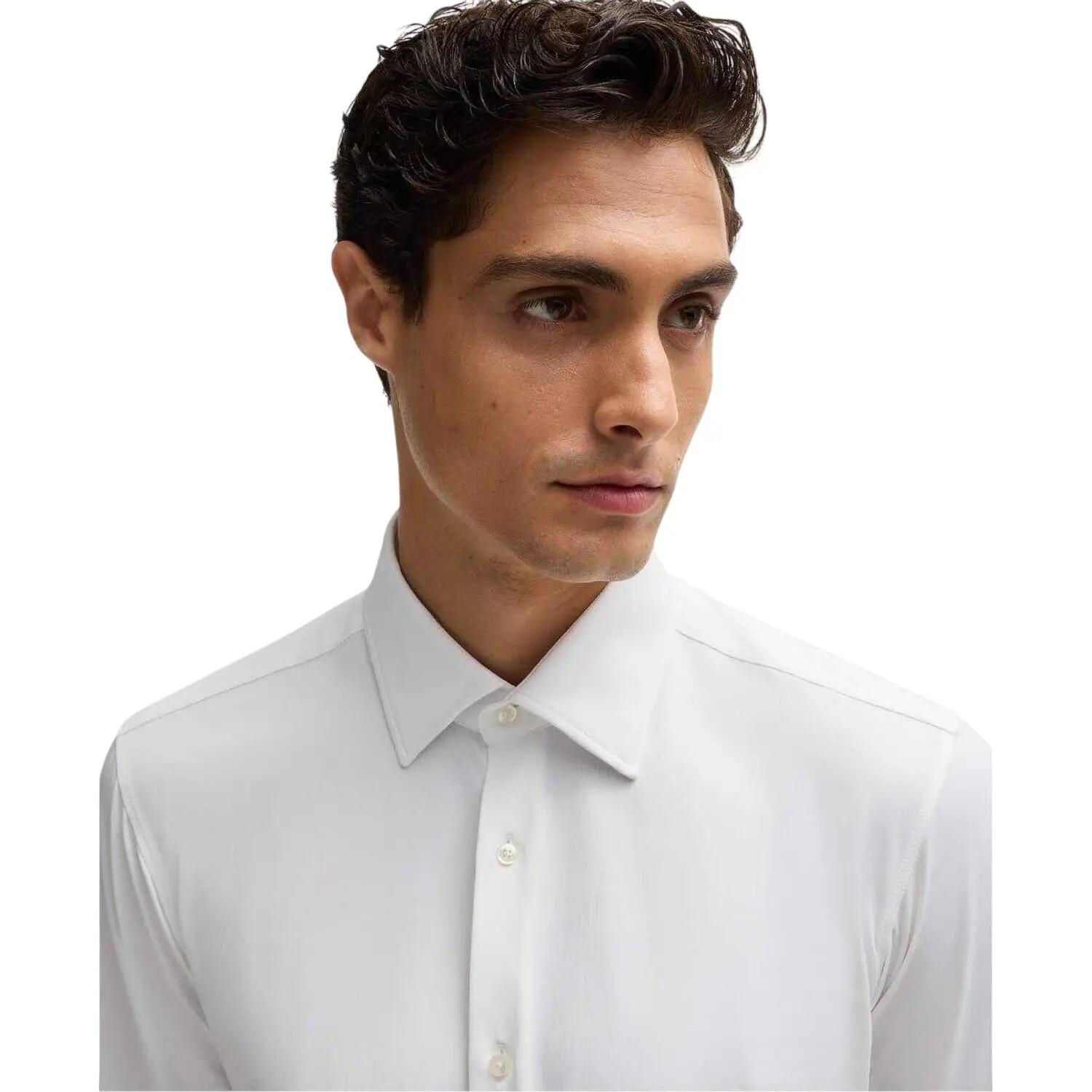 Camicia Oxford Collare A Punta Manica Lunga Uomo Boss Joe Bianco 4/4