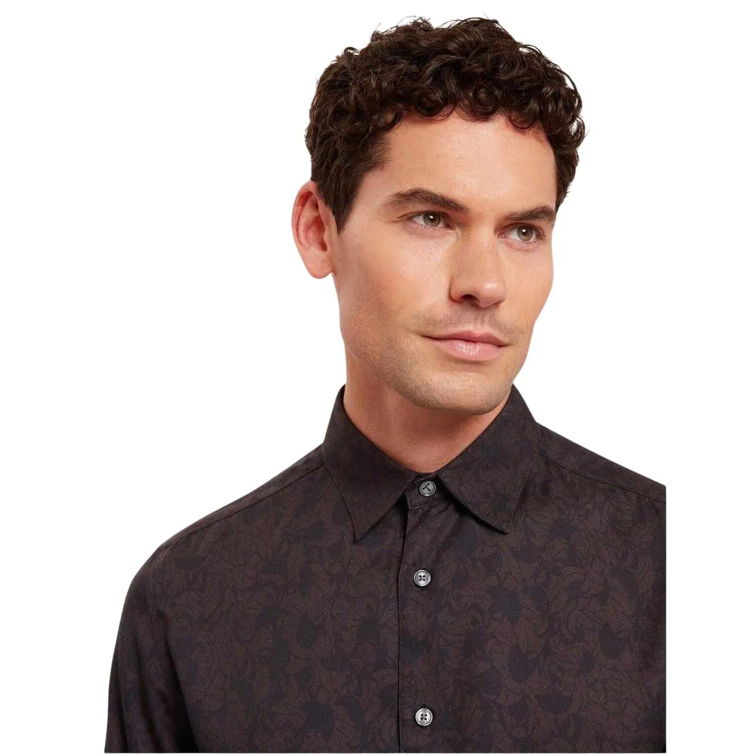 Camicia Floreale Collare Manica Lunga Uomo Ted Baker Marrone Scuro 4/4