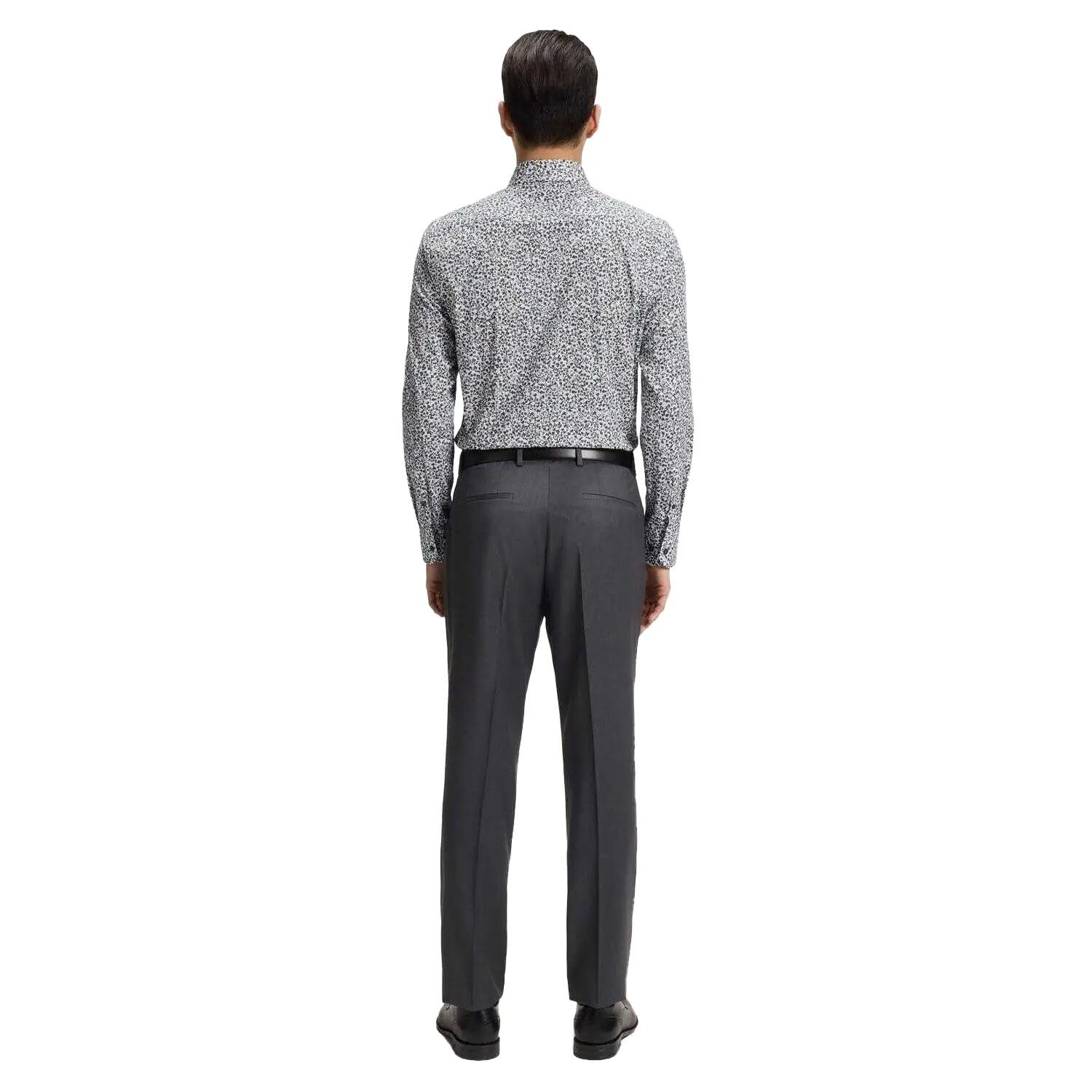 Camicia Aderente Floreale Manica Lunga Uomo Boss Verde 3/4