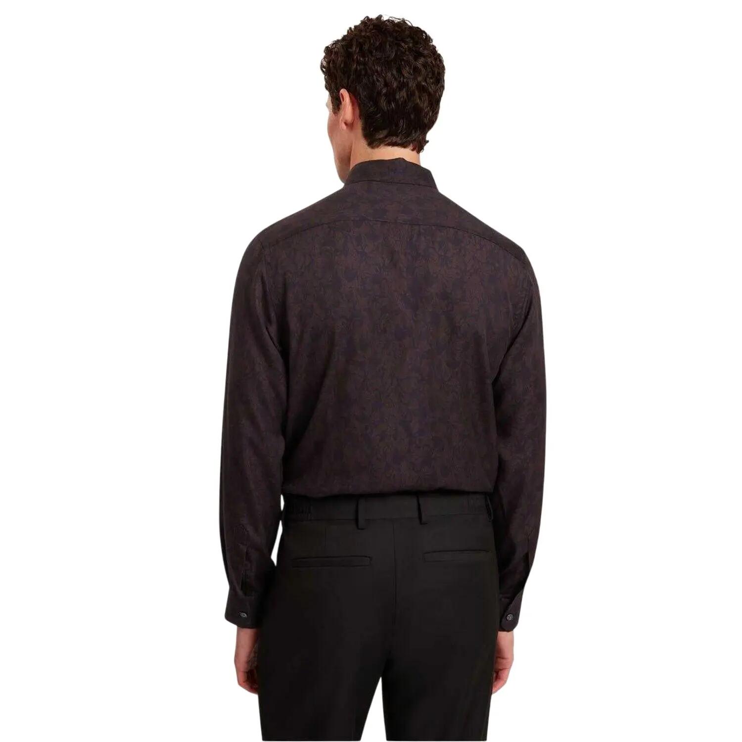 Camicia Floreale Collare Manica Lunga Uomo Ted Baker Marrone Scuro 3/4