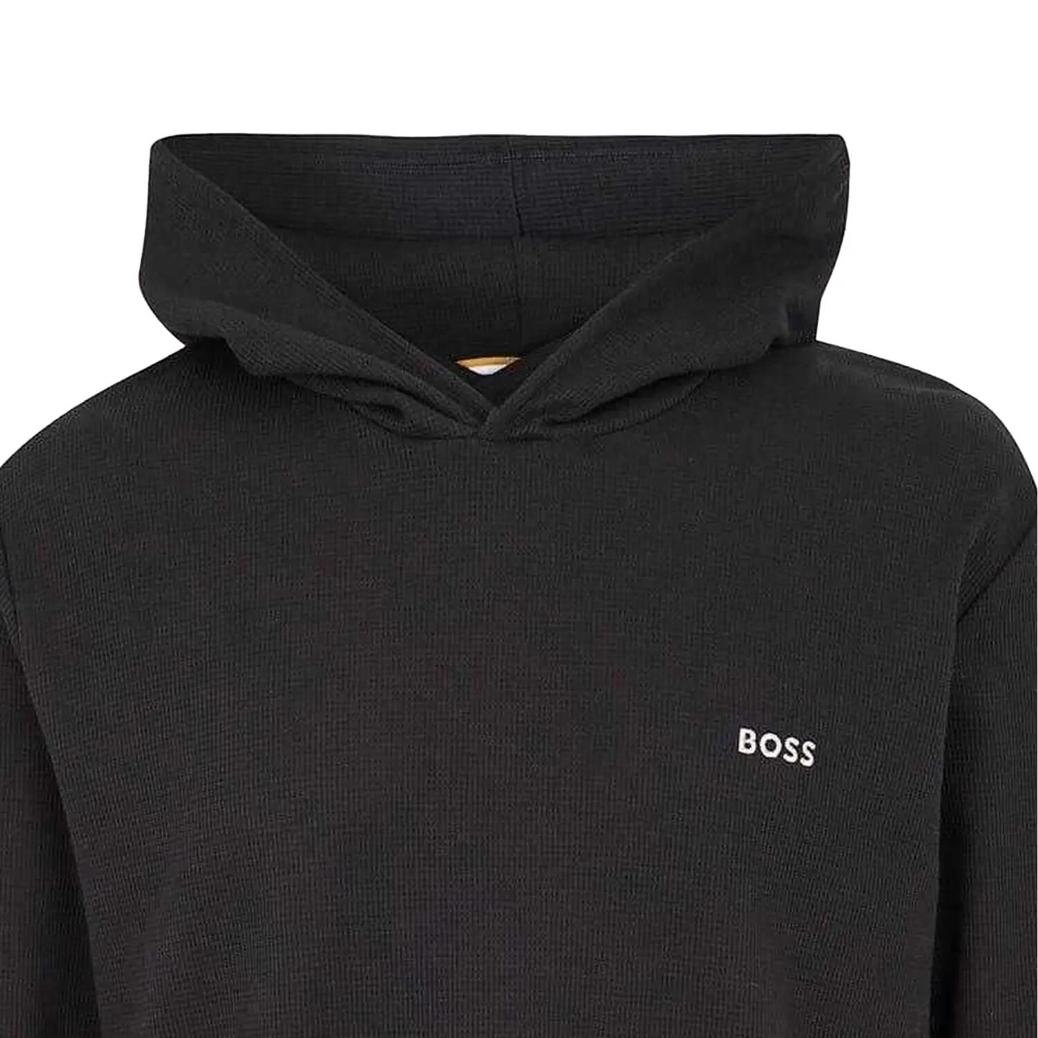 Mens Waffle Knit Pullover Hoodie (Black) 3/3