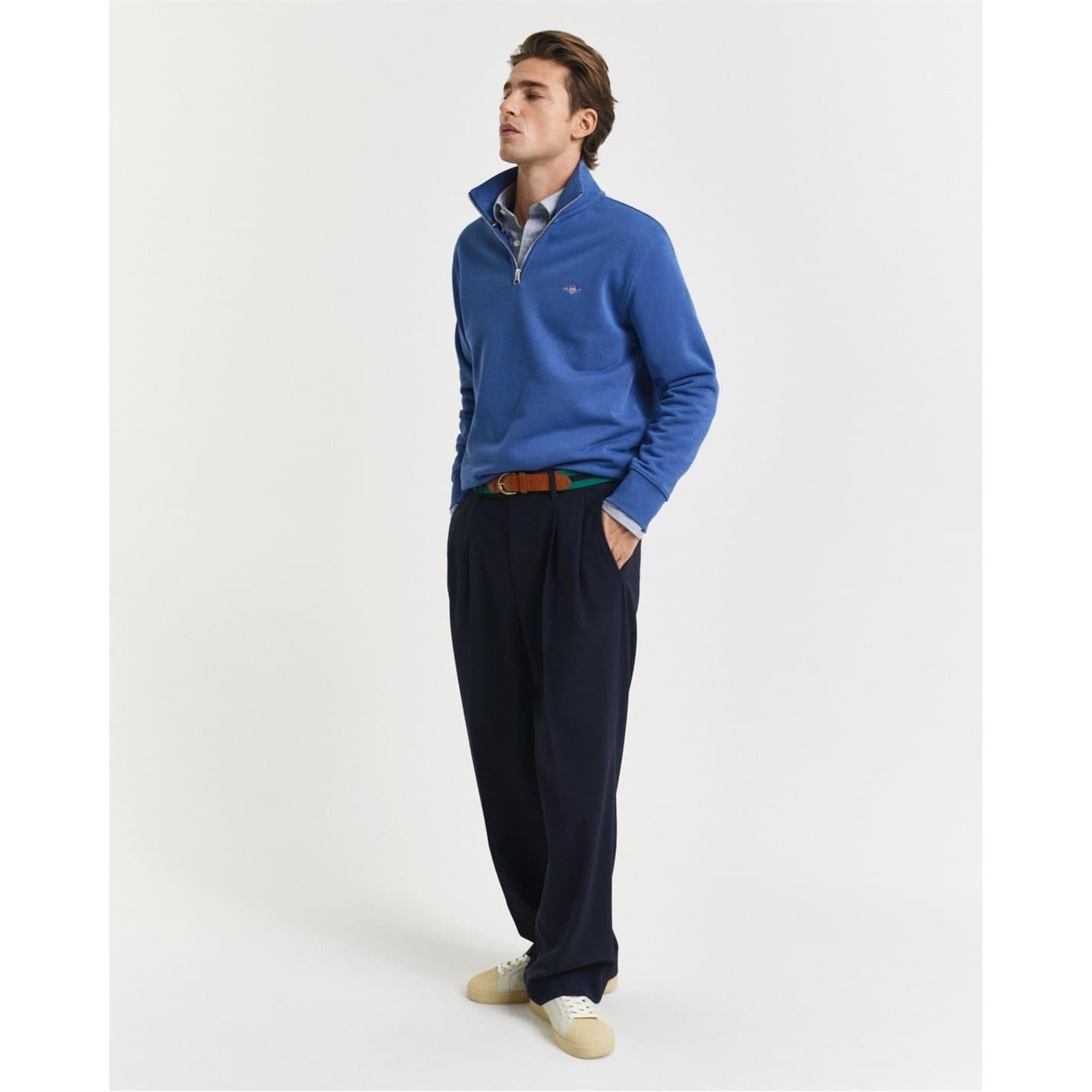 Mens Embroidered Logo Half Zip Sweatshirt (Blue) 4/5