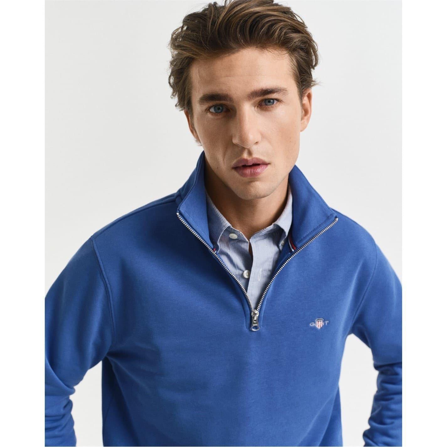 Mens Embroidered Logo Half Zip Sweatshirt (Blue) 3/5