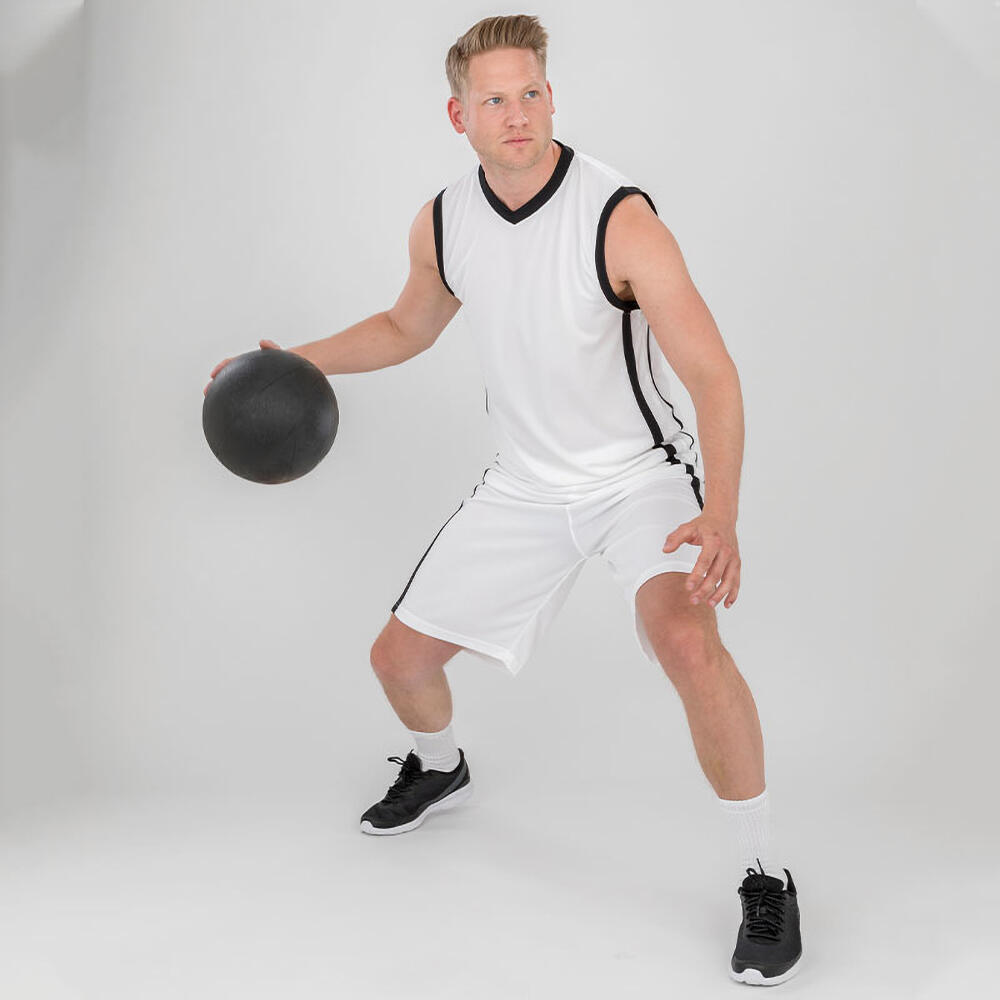 Mens Quick Dry Basketball Shorts (White/Black) 3/4