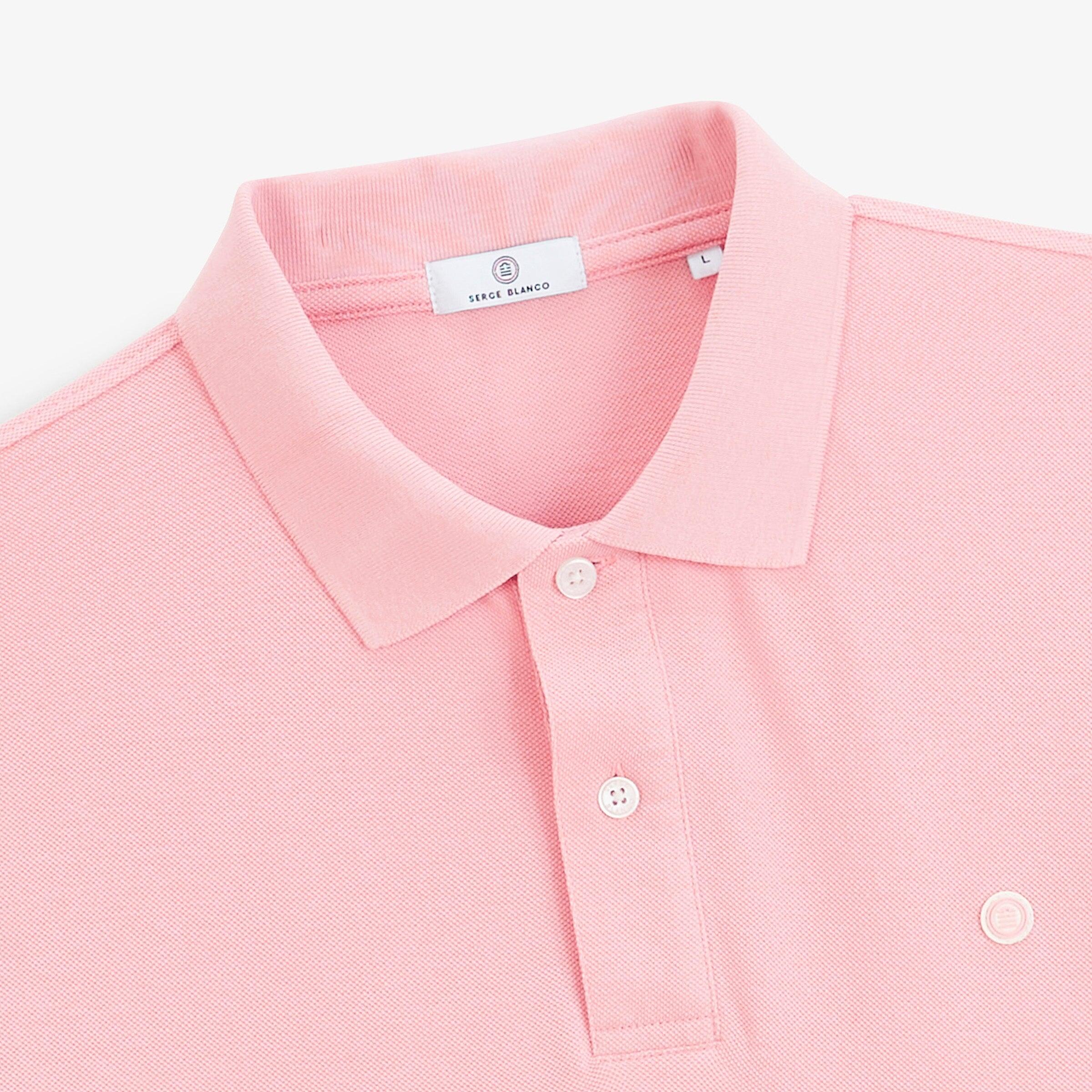 Polo piqué Lucas manches courtes en coton rose pivoine 3/4