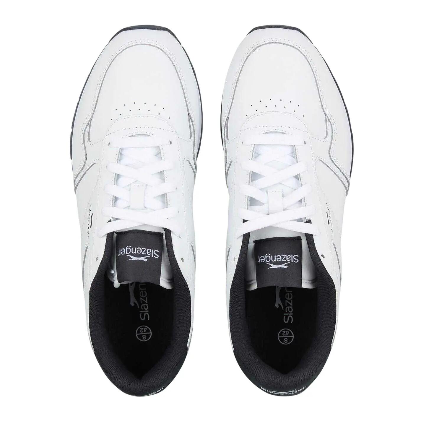 Mens Classic Coated Leather Trainers (White/Navy) 4/4