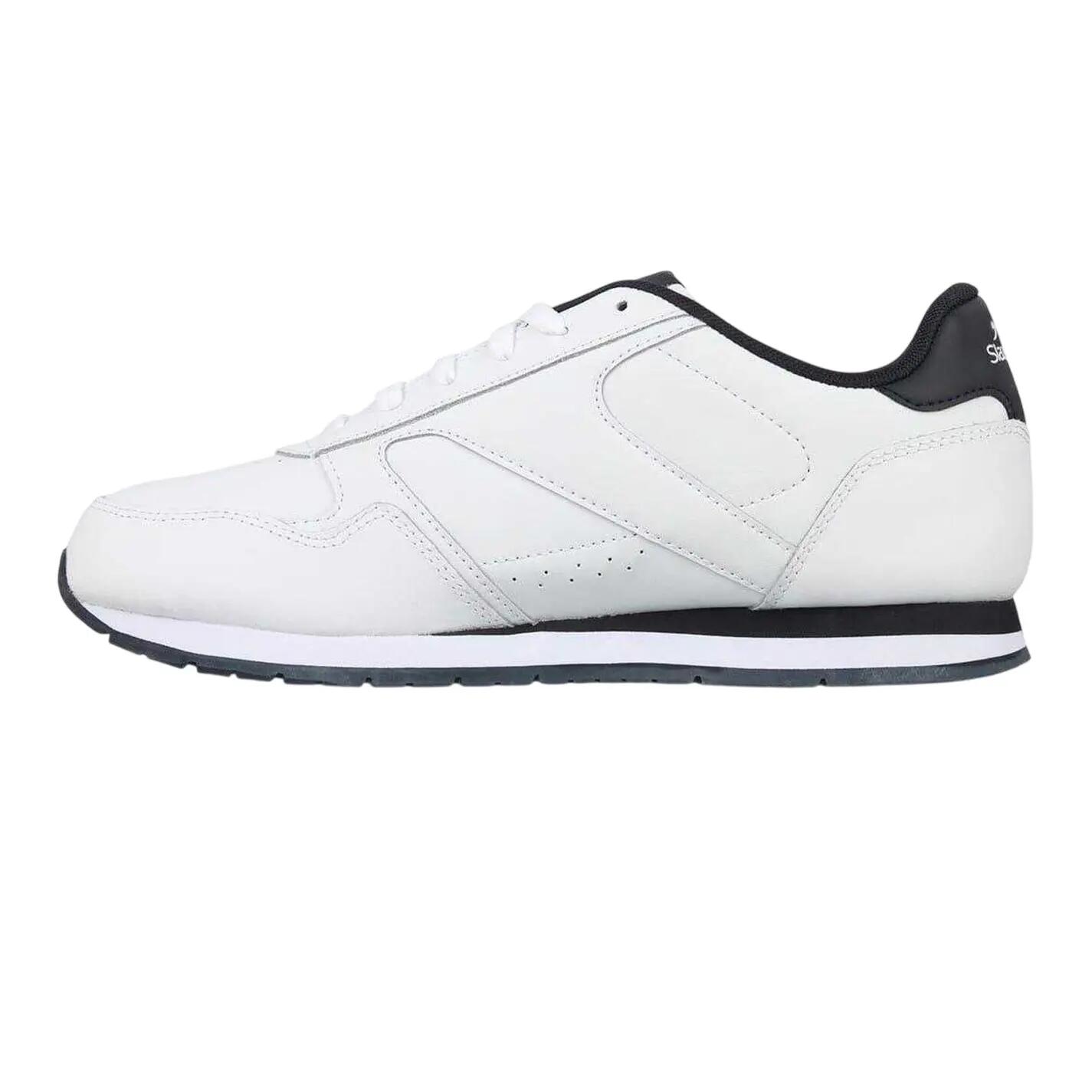 Mens Classic Coated Leather Trainers (White/Navy) 3/4