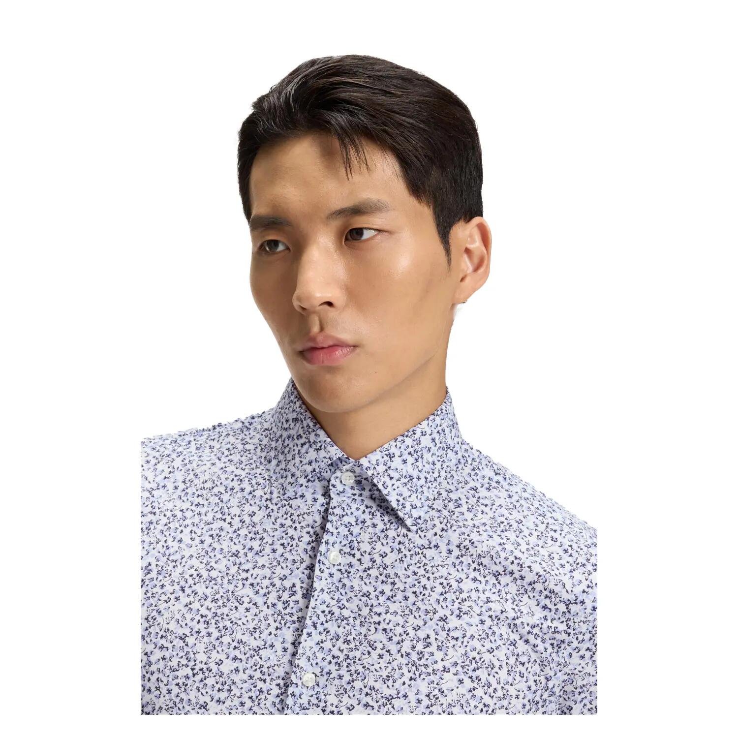 Camicia Aderente Floreale Manica Lunga Uomo Boss Blu Pastello 4/4