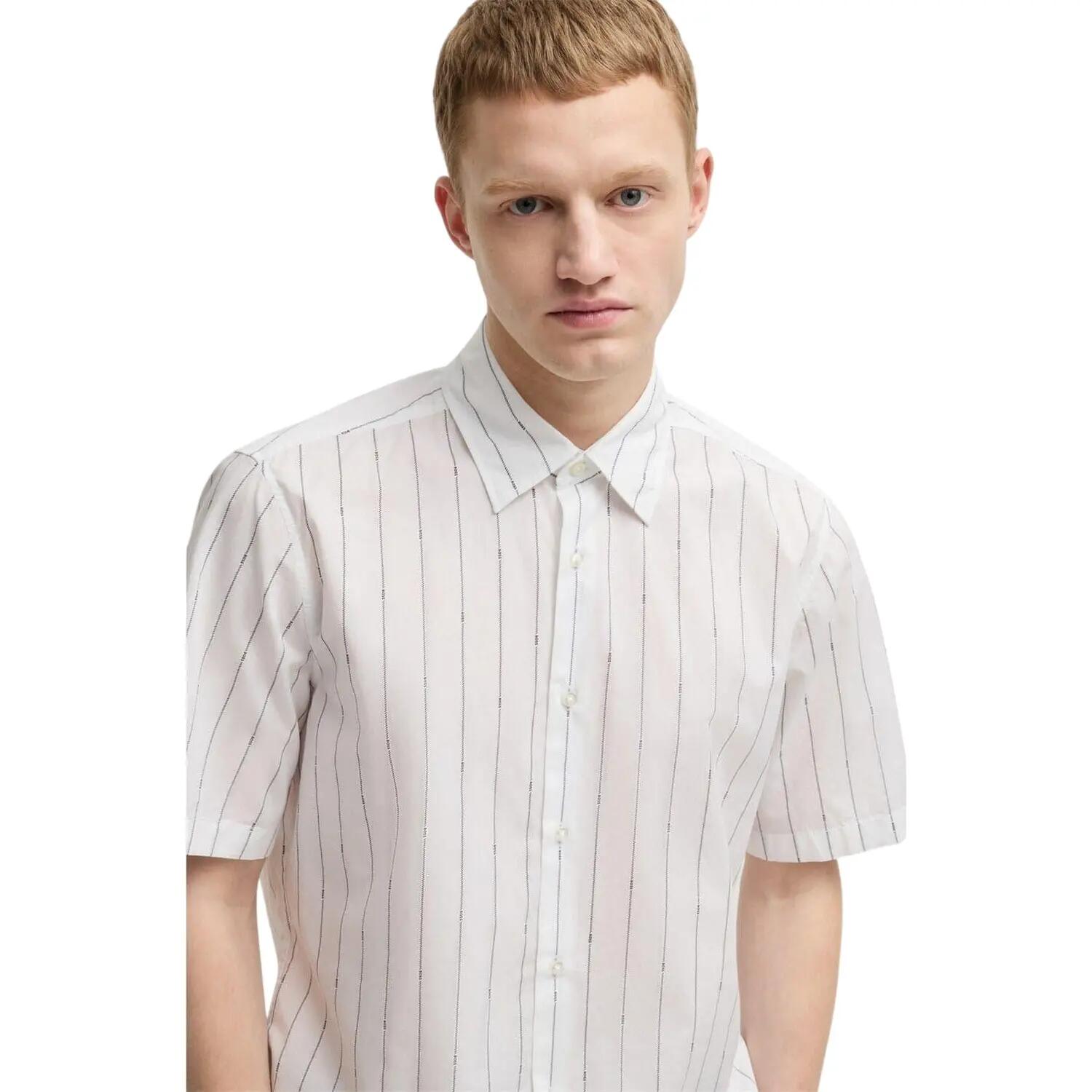 Camicia Regolare Gessato Maniche Corte Uomo Boss Bianco 4/4