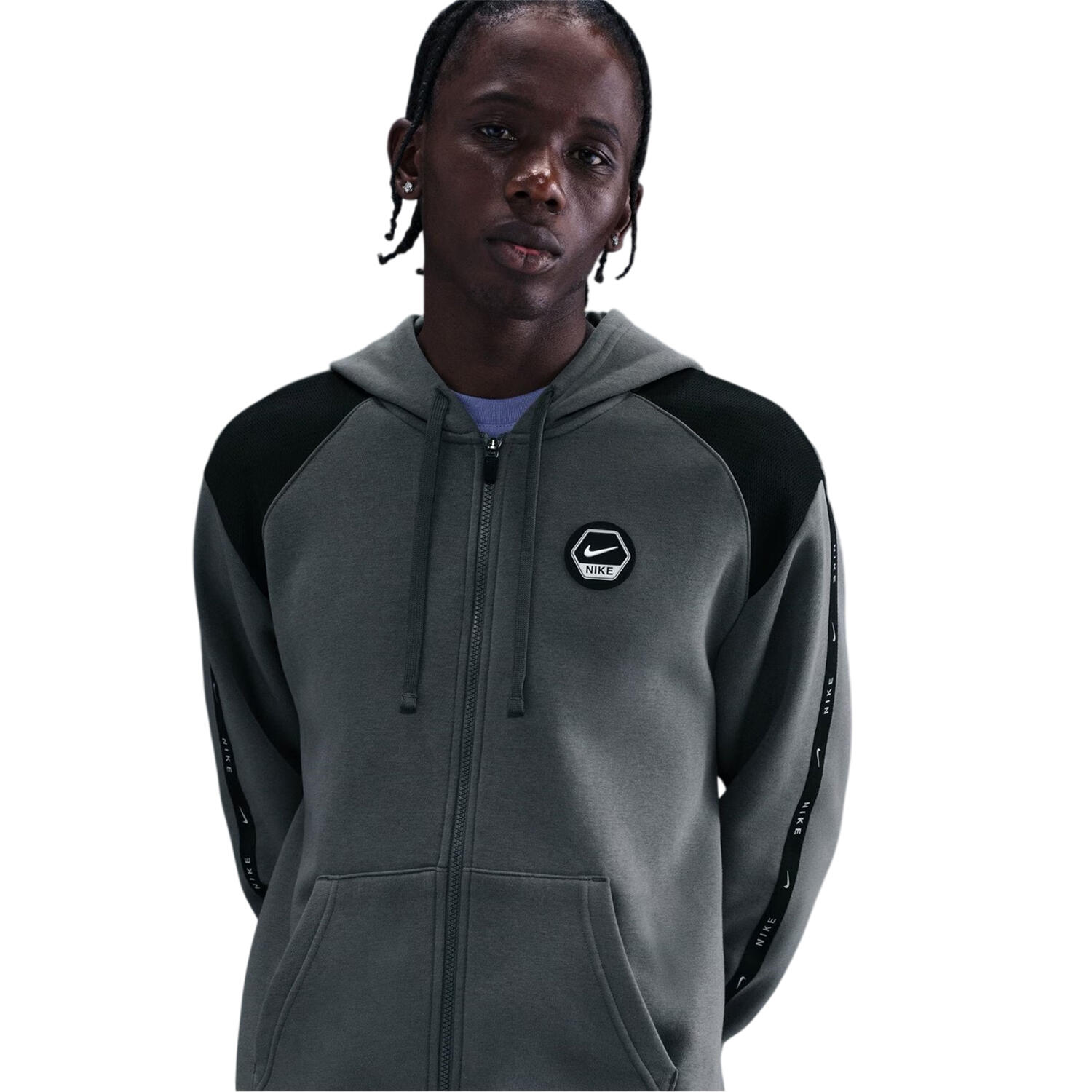 Felpa Con Cappuccio E Zip Intera Uomo Nike Move Grigio Nero 3/3