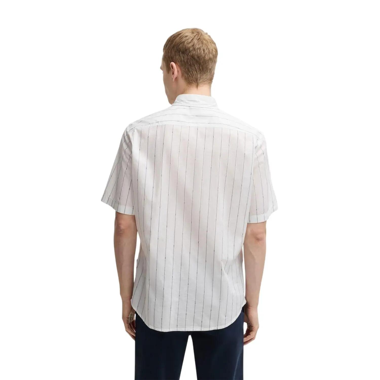 Camicia Regolare Gessato Maniche Corte Uomo Boss Bianco 3/4